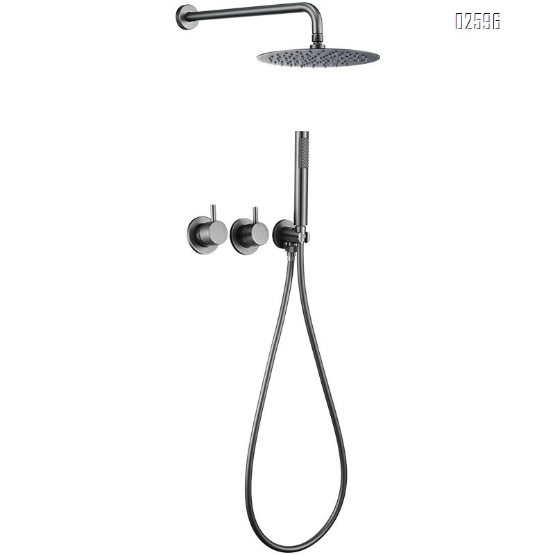 All-Brass  black cold and hot embedded wall concealed shower head set hotel bathroom home mixing valve