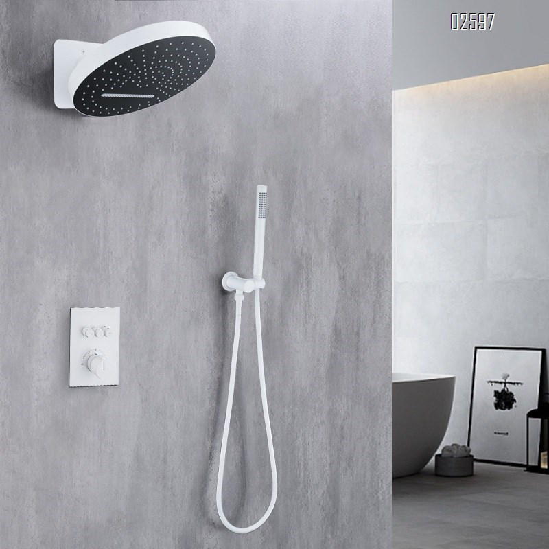 Wall-mounted intelligent temperature control hidden shower set all Brass  black cold and hot rain shower waterfall hidden faucet