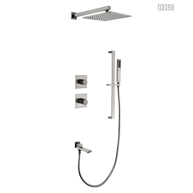 European style concealed full Brass gun gray hotel home wall-mounted cold and hot water embedded shower head set