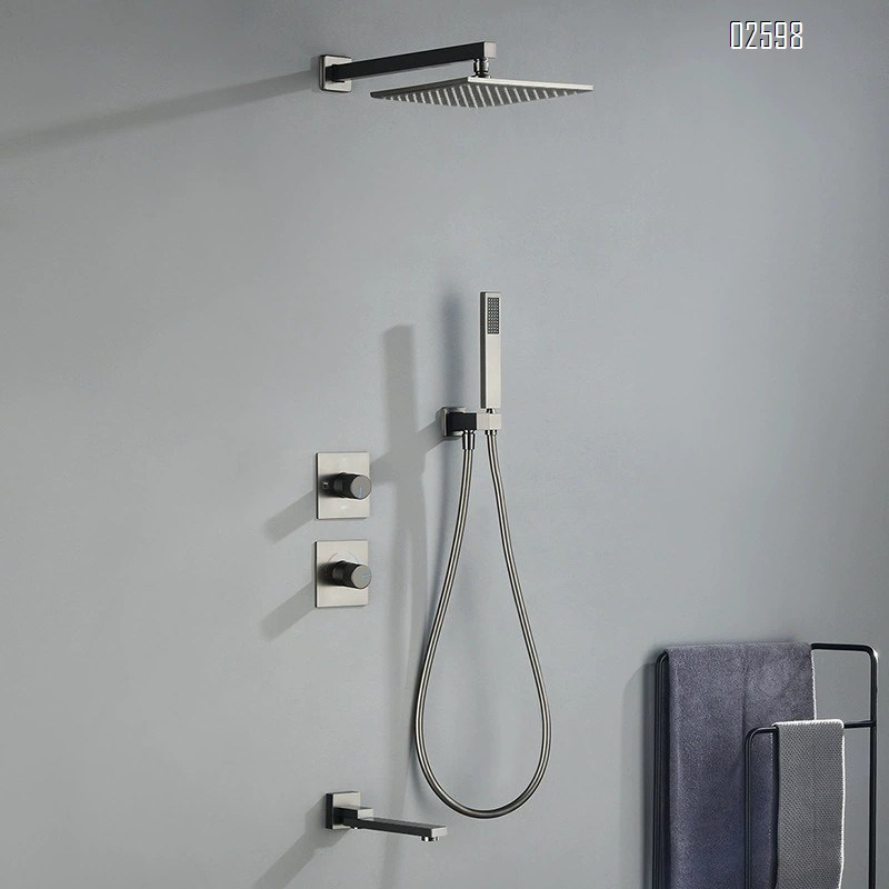 European style concealed full Brass gun gray hotel home wall-mounted cold and hot water embedded shower head set