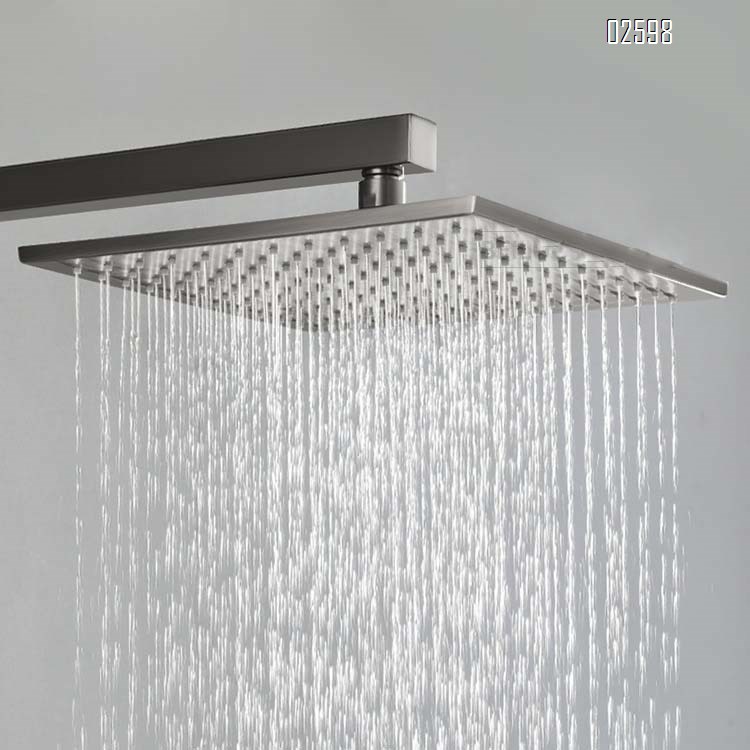 European style concealed full Brass gun gray hotel home wall-mounted cold and hot water embedded shower head set
