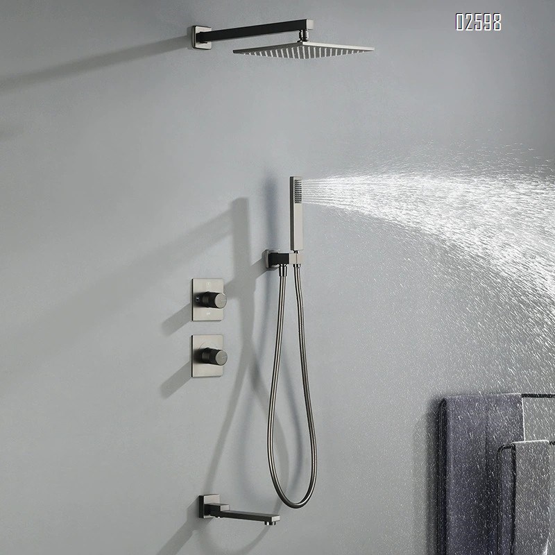 European style concealed full Brass gun gray hotel home wall-mounted cold and hot water embedded shower head set