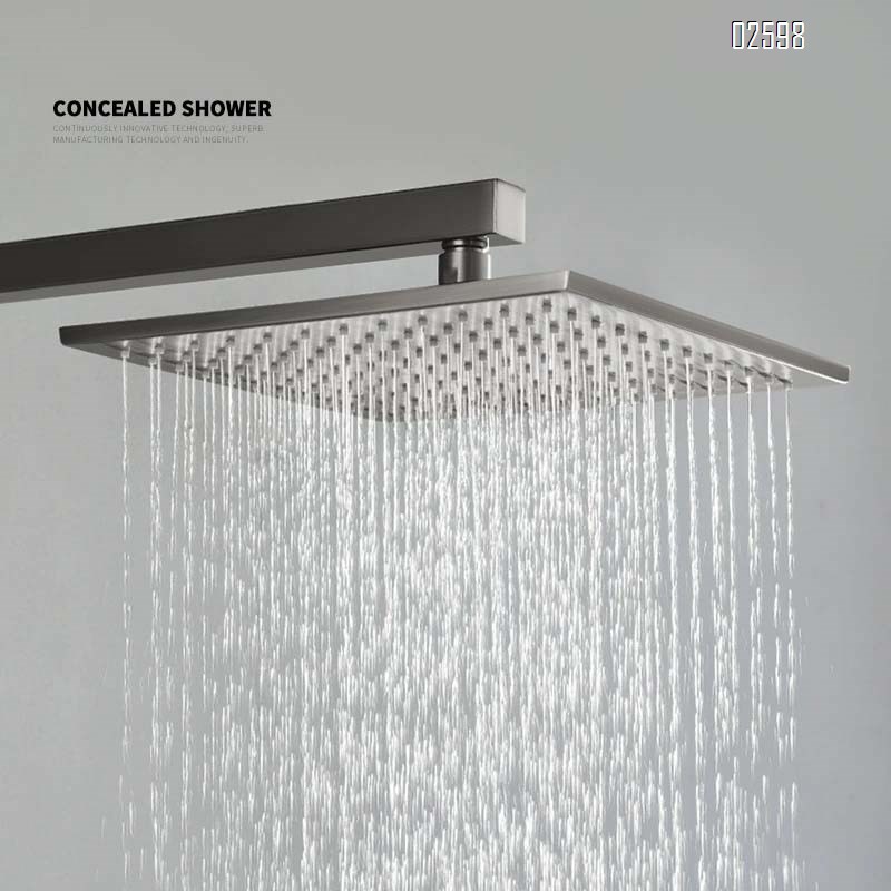 European style concealed full Brass gun gray hotel home wall-mounted cold and hot water embedded shower head set