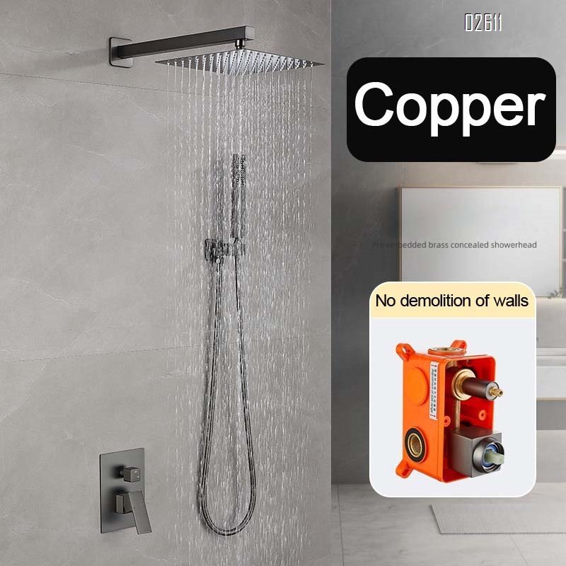 Minimalist concealed shower set hotel full Brass in-wall embedded home pressure shower set