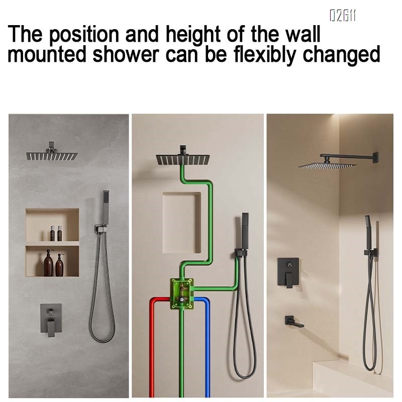 Minimalist concealed shower set hotel full Brass in-wall embedded home pressure shower set