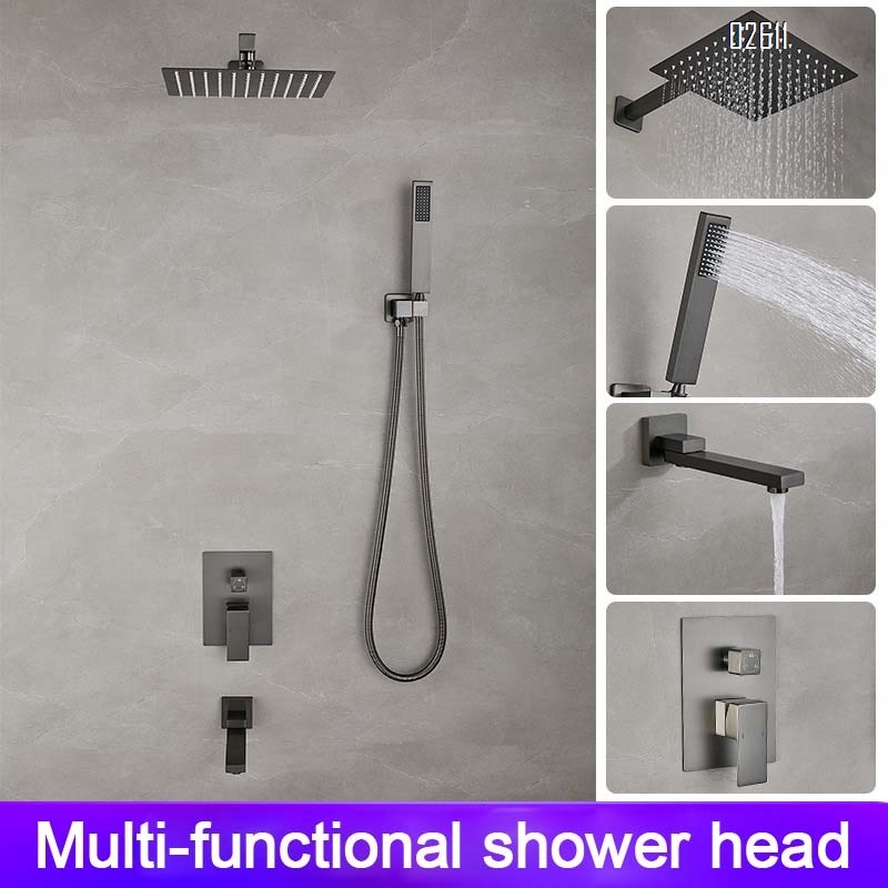 Minimalist concealed shower set hotel full Brass in-wall embedded home pressure shower set