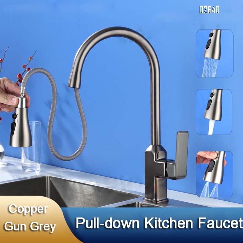 Kitchen gun gray all Brass cold and hot water faucet pull-out sink vegetable basin dish pool extendable faucet