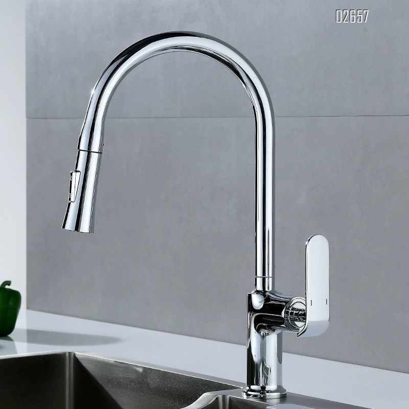 Kitchen faucet pull-out type cold and hot home all-Brass two-in-one head water tank vegetable basin wash basin two-use splash-proof