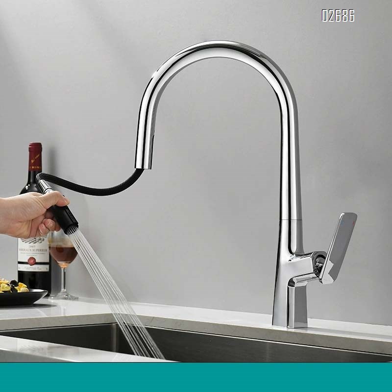 Kitchen faucet pull-out vegetable sink cold and hot wash basin sink faucet home use telescopic faucet