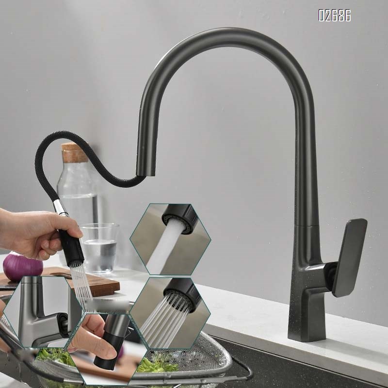 Kitchen faucet pull-out vegetable sink cold and hot wash basin sink faucet home use telescopic faucet