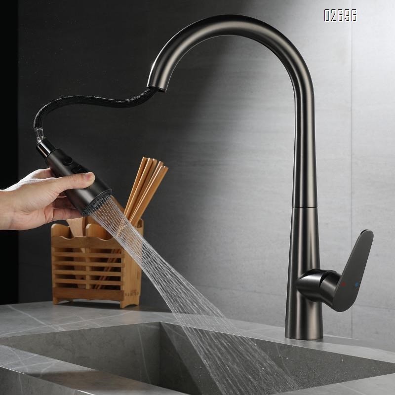 All-Brass Customized processing of the three-functional pull-out faucet for the kitchen cold and hot water sink faucet home set