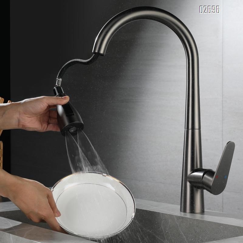 All-Brass Customized processing of the three-functional pull-out faucet for the kitchen cold and hot water sink faucet home set
