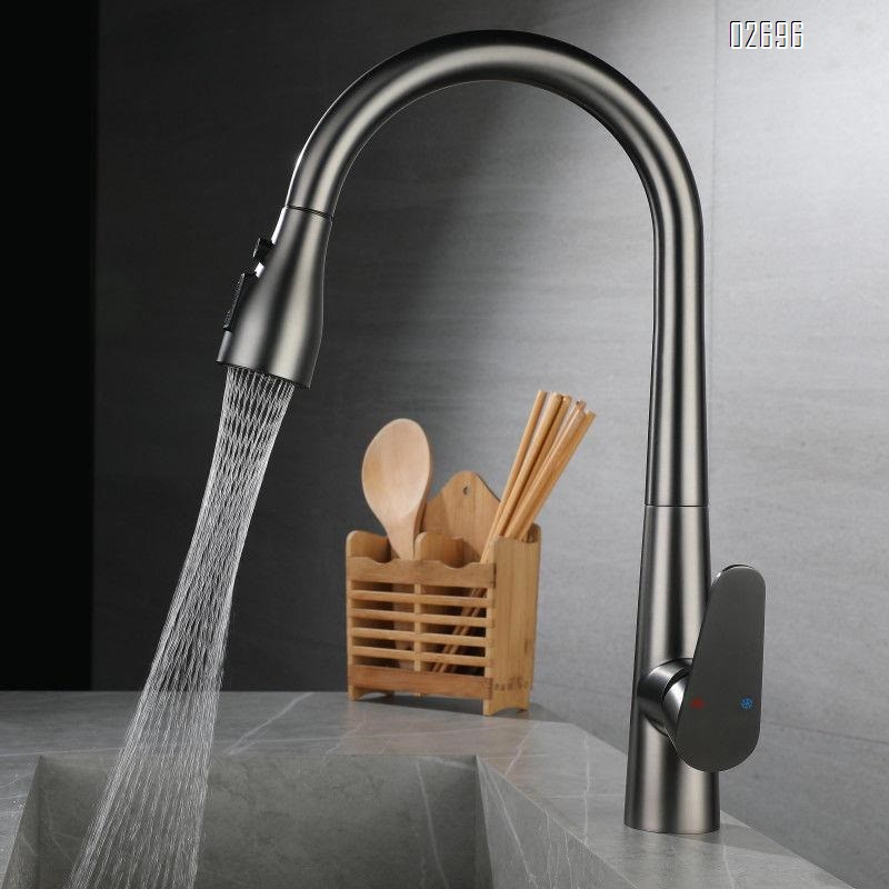 All-Brass Customized processing of the three-functional pull-out faucet for the kitchen cold and hot water sink faucet home set