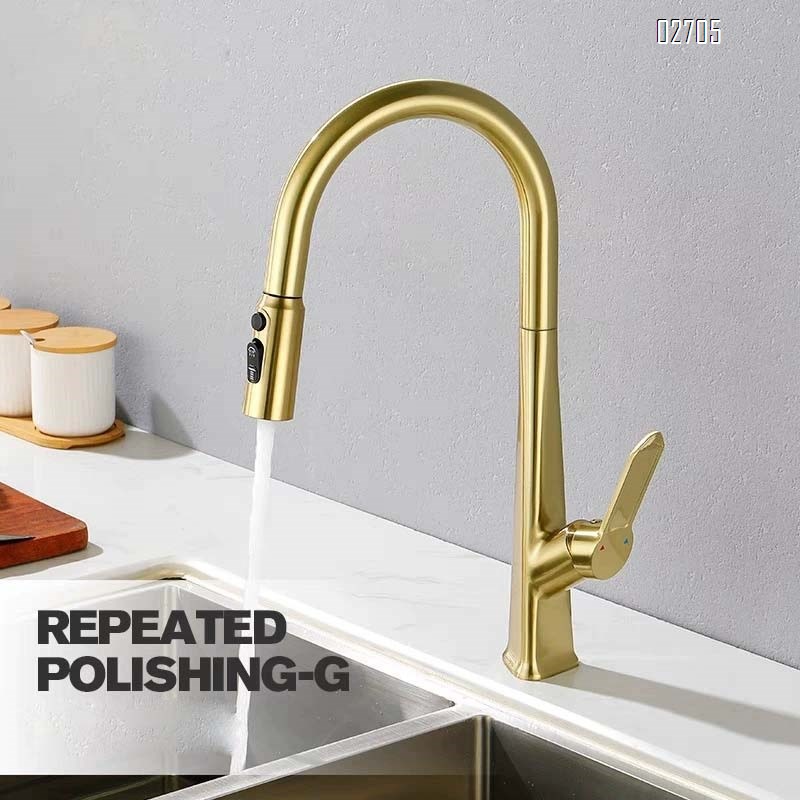 All-Brass pull-out kitchen faucet with hot and cold water for home use multi-directional telescopic anti-splash water faucet sink Tap