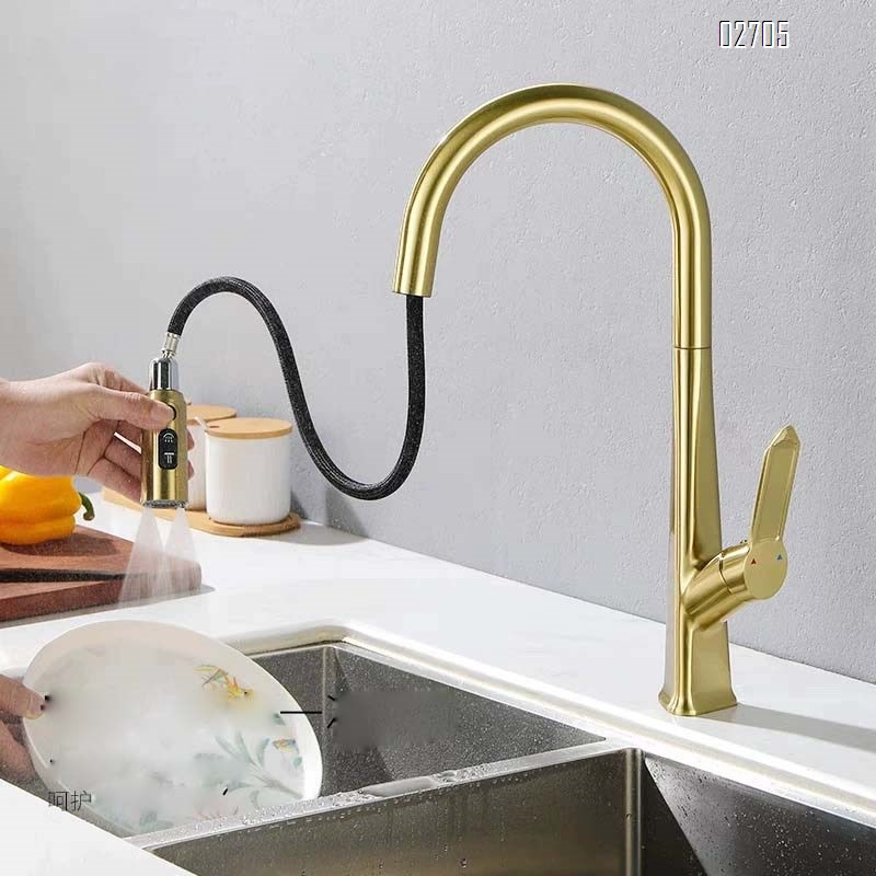 All-Brass pull-out kitchen faucet with hot and cold water for home use multi-directional telescopic anti-splash water faucet sink Tap