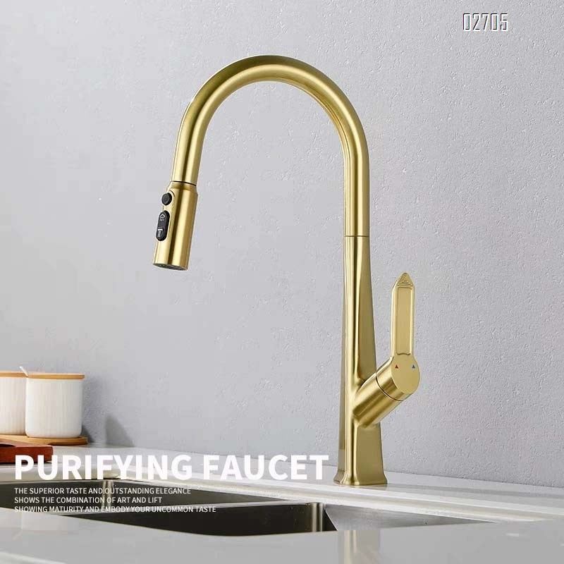 All-Brass pull-out kitchen faucet with hot and cold water for home use multi-directional telescopic anti-splash water faucet sink Tap