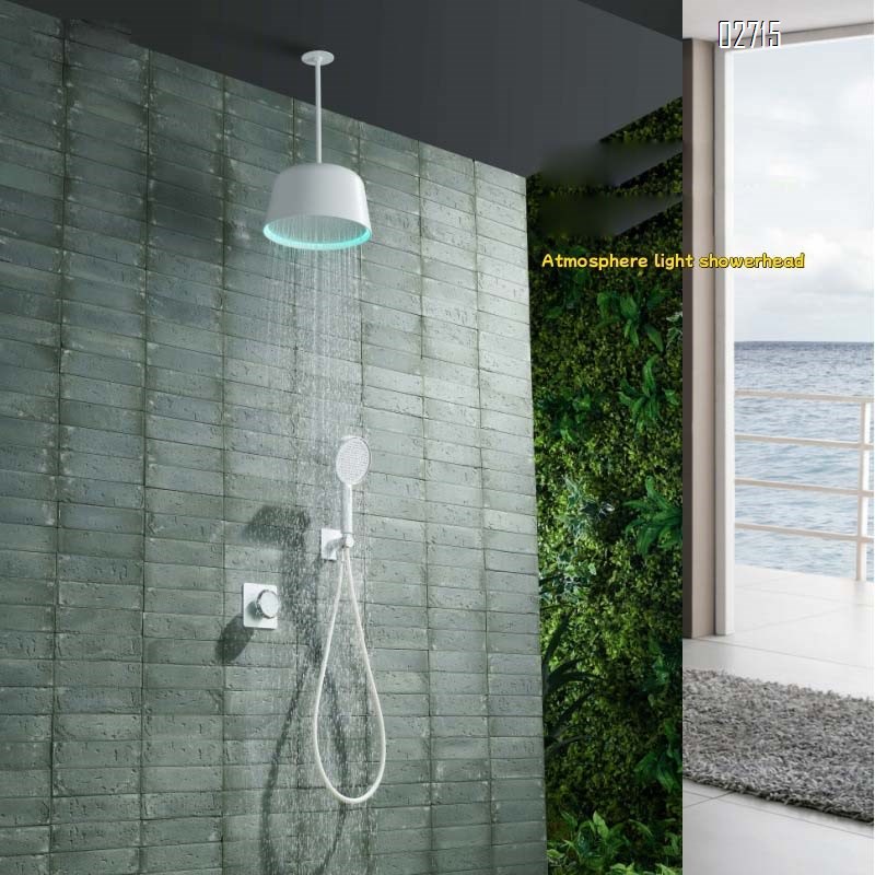 White concealed embedded hidden ceiling light shower hidden embedded precast cold and hot full Brass pressure shower set
