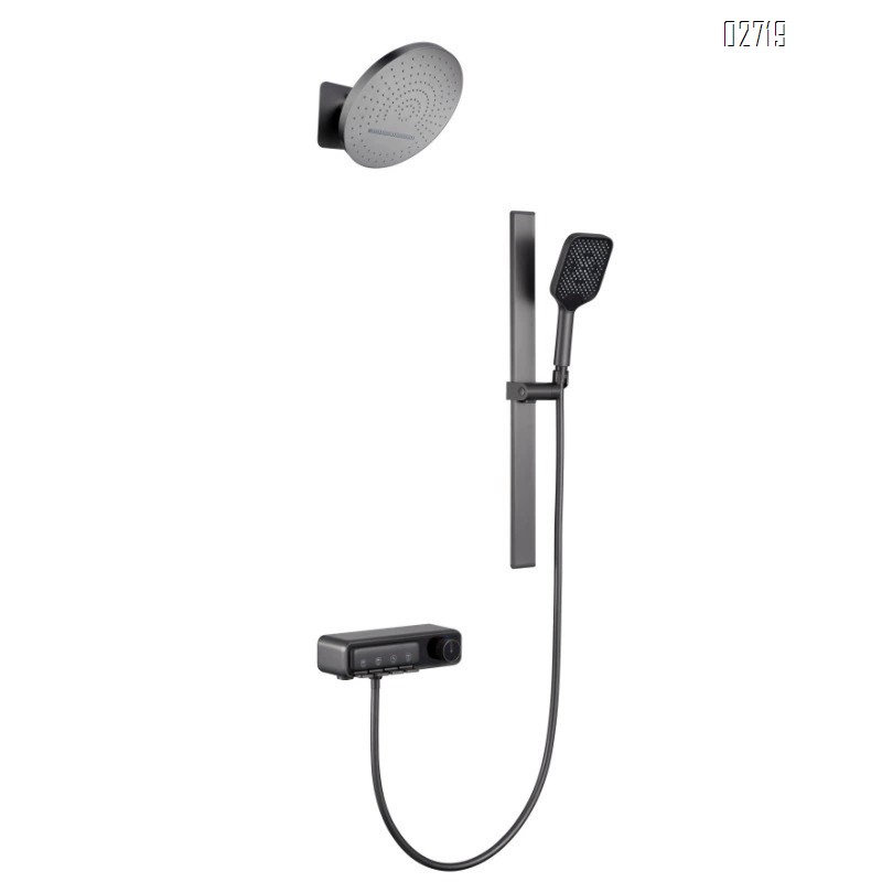 New home gun gray Brushed dark hidden shower set waterfall digital display embedded Wall-mounted shower head
