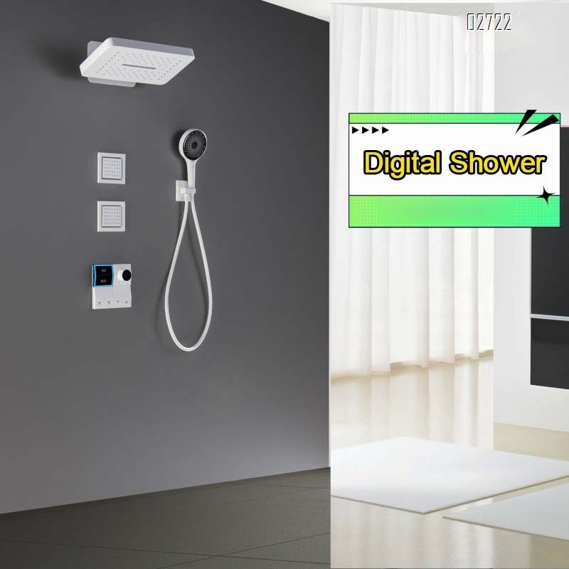 Wall-mounted concealed waterfall shower head all Brass embedded hidden digital display thermoplastic constant temperature shower