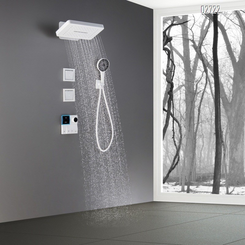 Wall-mounted concealed waterfall shower head all Brass embedded hidden digital display thermoplastic constant temperature shower
