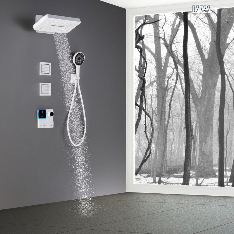 Wall-mounted concealed waterfall shower head all Brass embedded hidden digital display thermoplastic constant temperature shower