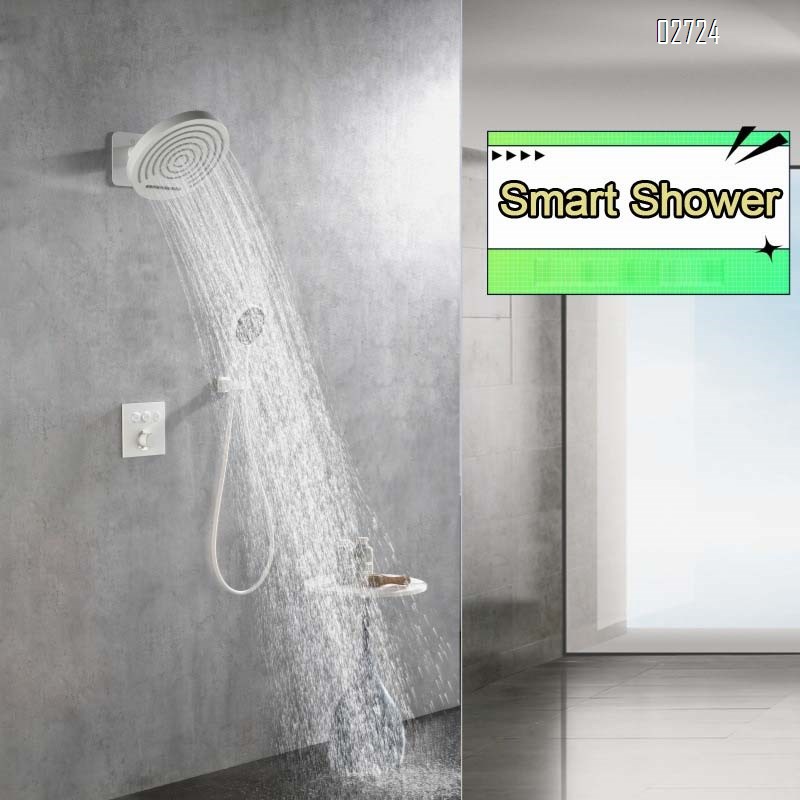 White concealed smart thermostatic shower set with built-in waterfall wall-mounted hot-melt shower head and shower device