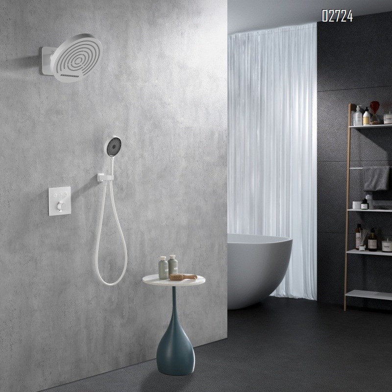 White concealed smart thermostatic shower set with built-in waterfall wall-mounted hot-melt shower head and shower device