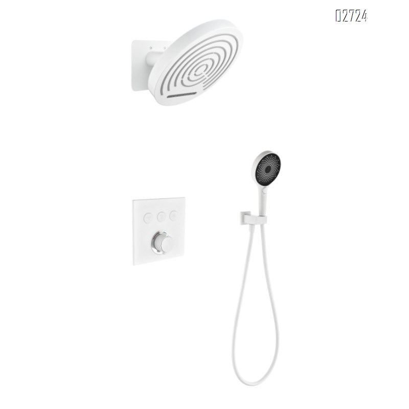 White concealed smart thermostatic shower set with built-in waterfall wall-mounted hot-melt shower head and shower device