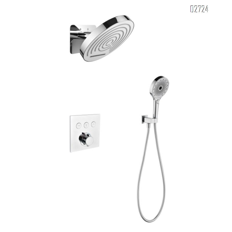 White concealed smart thermostatic shower set with built-in waterfall wall-mounted hot-melt shower head and shower device