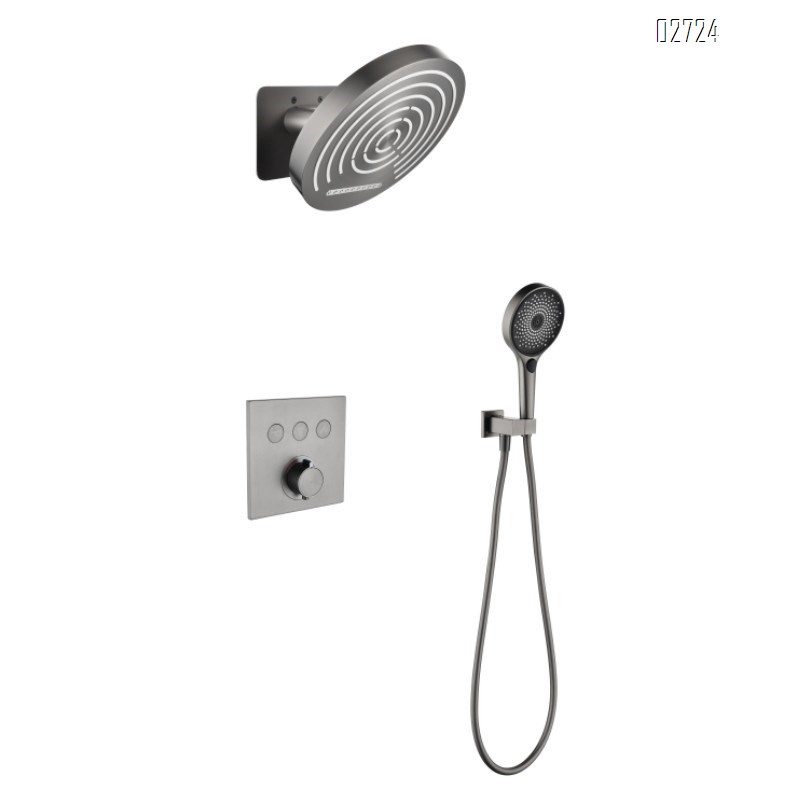 White concealed smart thermostatic shower set with built-in waterfall wall-mounted hot-melt shower head and shower device