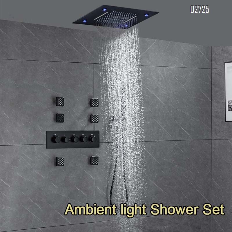 Smart temperature-controlled fully-Brass concealed wall-mounted rain shower with LED light rain shower head