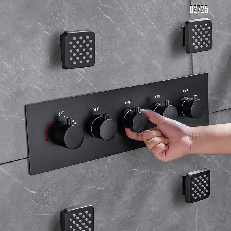 Smart temperature-controlled fully-Brass concealed wall-mounted rain shower with LED light rain shower head