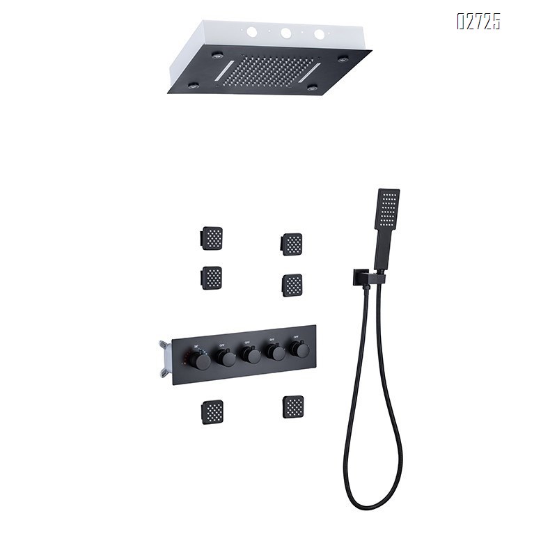 Smart temperature-controlled fully-Brass concealed wall-mounted rain shower with LED light rain shower head