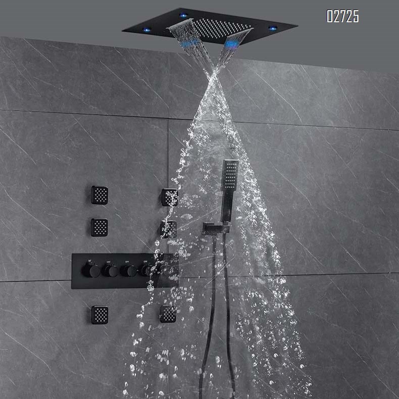 Smart temperature-controlled fully-Brass concealed wall-mounted rain shower with LED light rain shower head