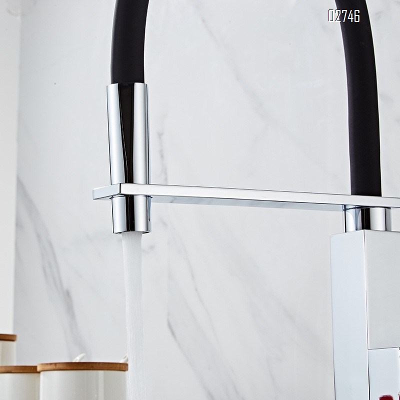 Brass Multi-functional pull-out flexible pipe kitchen faucet sitting chrome-plated full copper mixing Cold and hot water tap