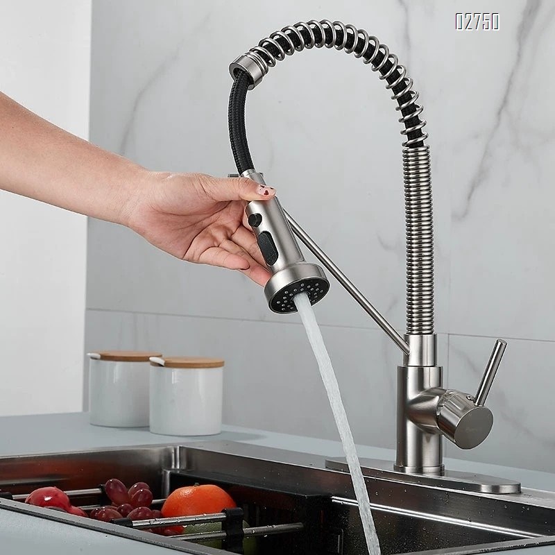 Modern style all Brass chrome-plated single head spring faucet spring pull-down faucet sink faucet kitchen faucet