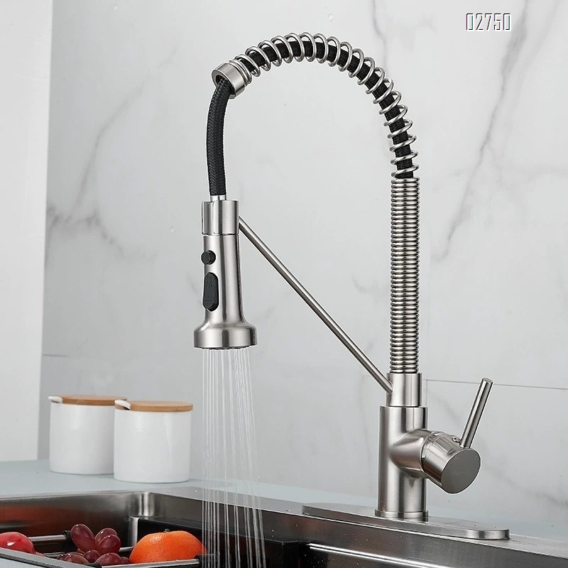 Modern style all Brass chrome-plated single head spring faucet spring pull-down faucet sink faucet kitchen faucet