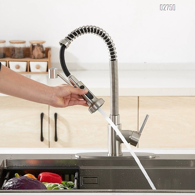 Modern style all Brass chrome-plated single head spring faucet spring pull-down faucet sink faucet kitchen faucet