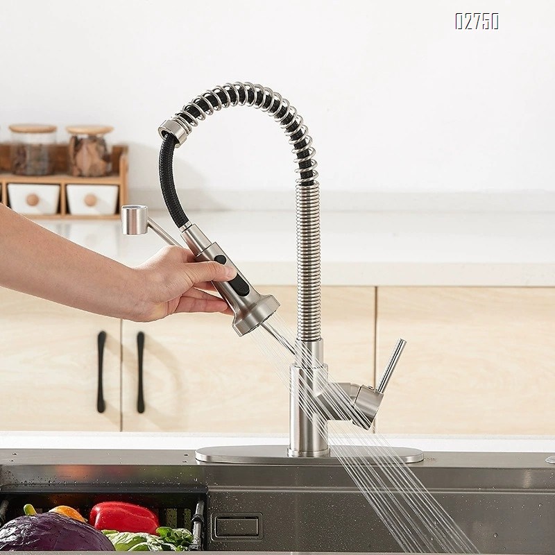 Modern style all Brass chrome-plated single head spring faucet spring pull-down faucet sink faucet kitchen faucet