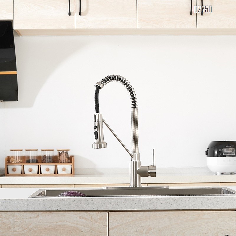 Modern style all Brass chrome-plated single head spring faucet spring pull-down faucet sink faucet kitchen faucet