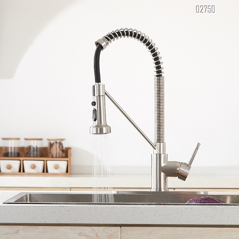 Modern style all Brass chrome-plated single head spring faucet spring pull-down faucet sink faucet kitchen faucet