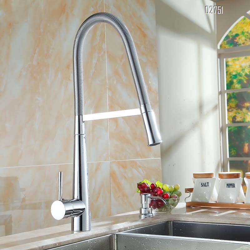 modern Pull-down cold and hot kitchen faucet all brass telescopic sink sprayer faucet