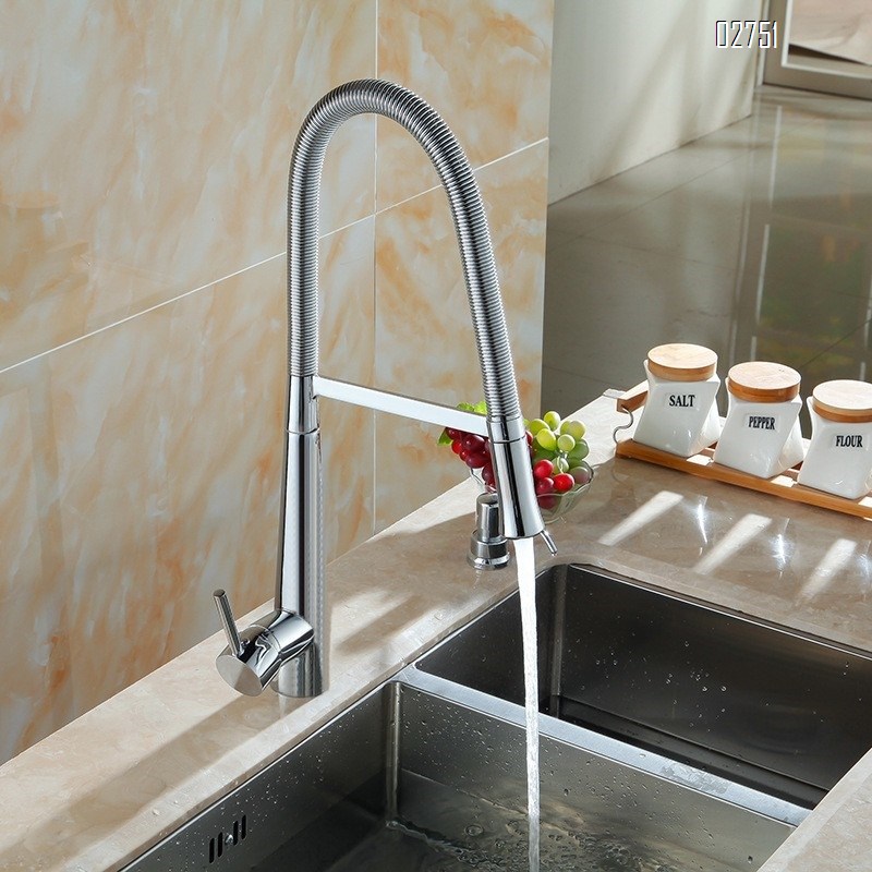 modern Pull-down cold and hot kitchen faucet all brass telescopic sink sprayer faucet