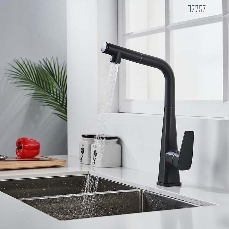 Brass black pull-out kitchen faucet with Single Hole and handle cold hot mixed tap for washing dishes Deck mounted kitchen faucet