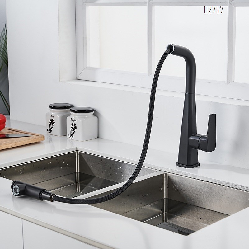 Brass black pull-out kitchen faucet with Single Hole and handle cold hot mixed tap for washing dishes Deck mounted kitchen faucet