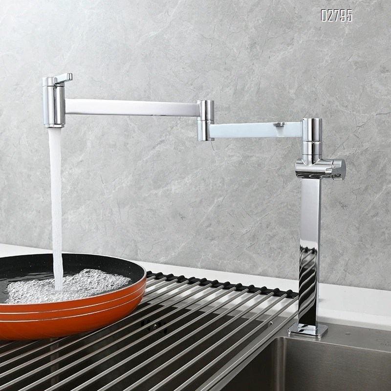 Brass extendable folding kitchen single cold water faucet stove vertical faucet double handle vegetable basin sink telescopic faucet