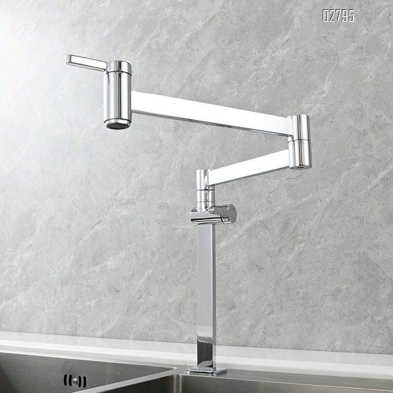 Brass extendable folding kitchen single cold water faucet stove vertical faucet double handle vegetable basin sink telescopic faucet
