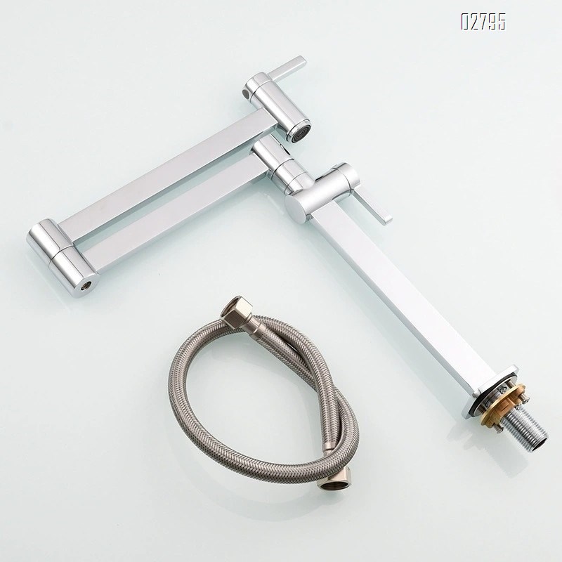 Brass extendable folding kitchen single cold water faucet stove vertical faucet double handle vegetable basin sink telescopic faucet