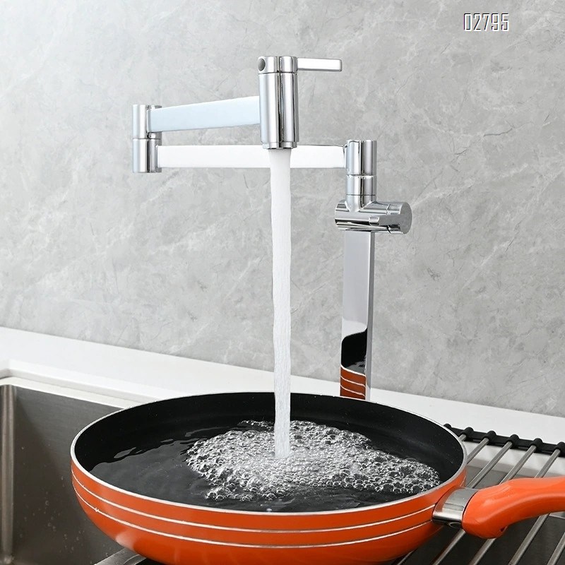 Brass extendable folding kitchen single cold water faucet stove vertical faucet double handle vegetable basin sink telescopic faucet