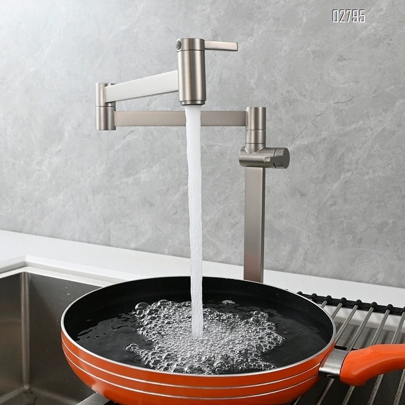 Brass extendable folding kitchen single cold water faucet stove vertical faucet double handle vegetable basin sink telescopic faucet